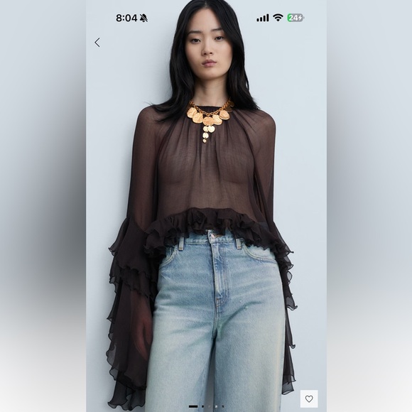 Mango Tops - Mango Cropped Ruffle Chiffon Blouse